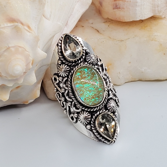 Handcrafted Artisan Jewelry - Bohemian Silver Ring Fire Opal Stone